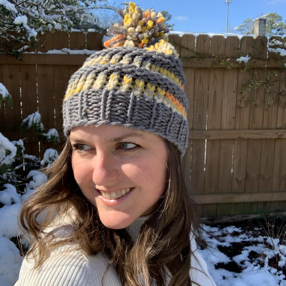 Grey and Orange Striped Handmade Hat